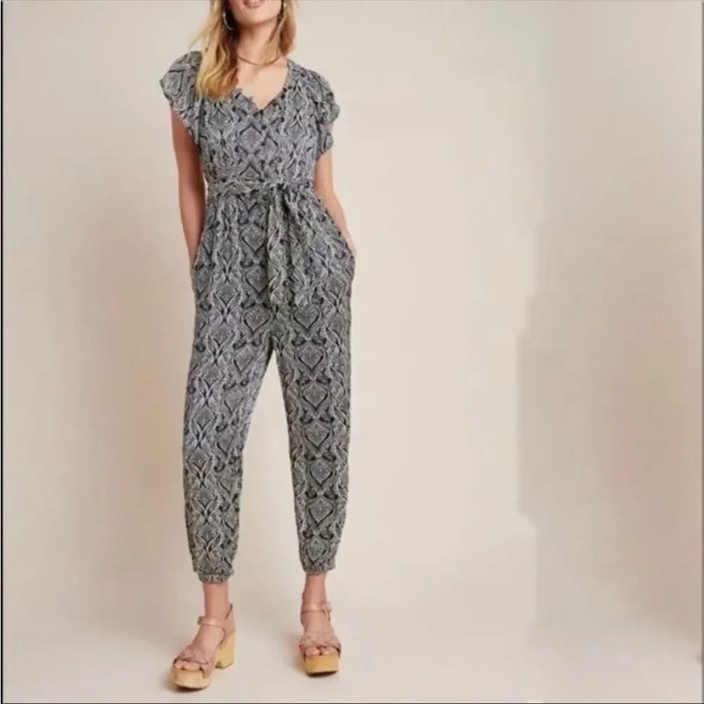 ANTHROPOLOGIE | Zadie Black & White Patterned Belted Jumpsuit Women’s Size 0